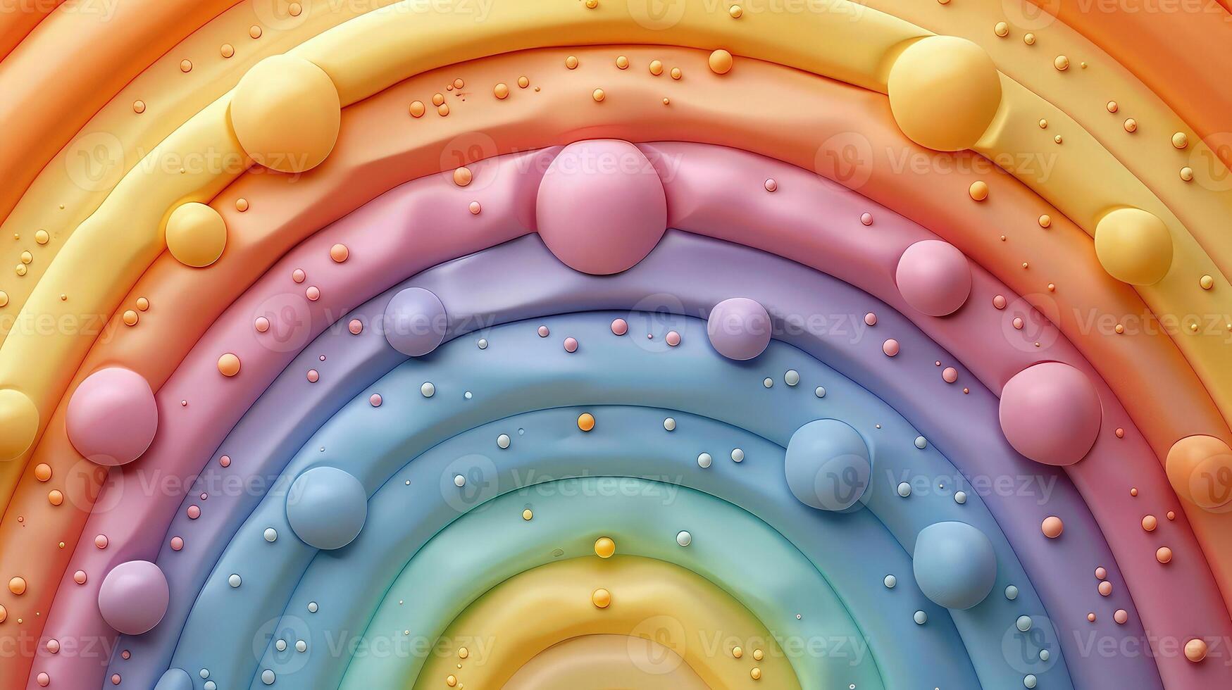 Bright festive clay display with colorful rainbows and cheerful patterns. photo