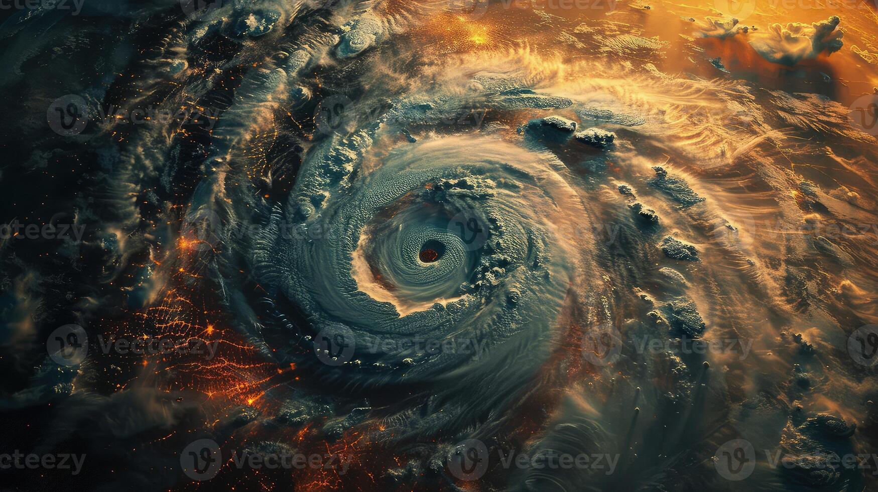 A vivid display of a powerful storm spiraling in darkened surroundings photo