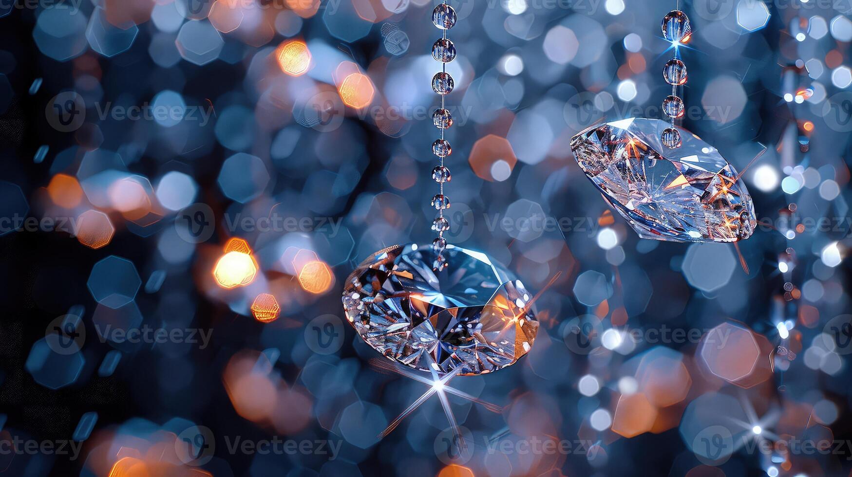 Radiant diamond-shaped crystals dangling elegantly on a dark setting photo