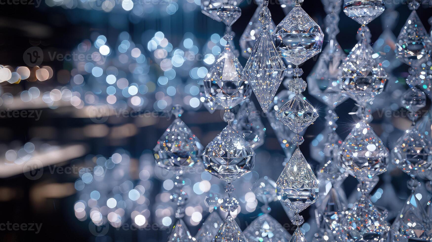 Diamond-shaped crystals shimmering elegantly on a softly blurred background photo