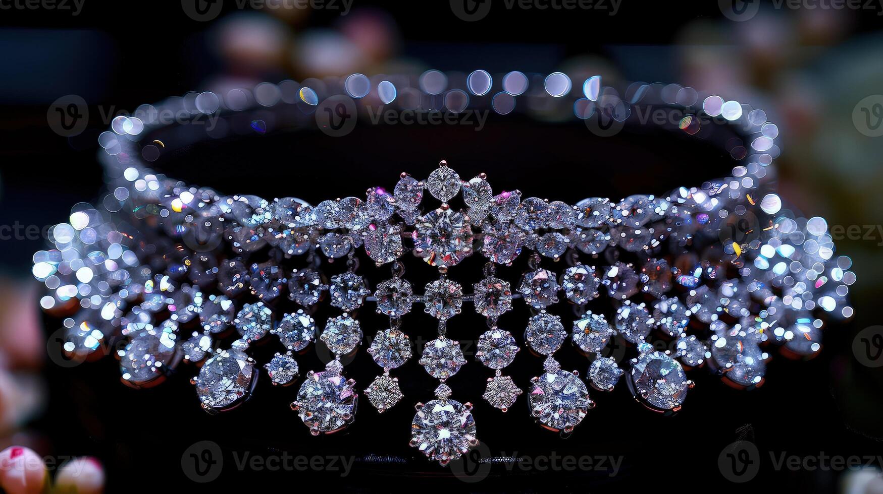 The timeless allure of a diamond necklace revealed in mesmerizing close-up photography photo