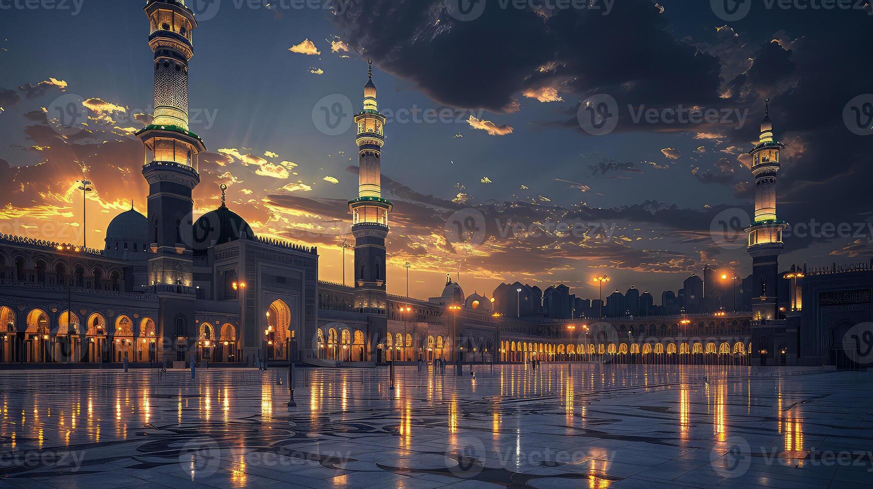 The Sacred Glow of Dusk Surrounding Medina's Nabawi Mosque photo