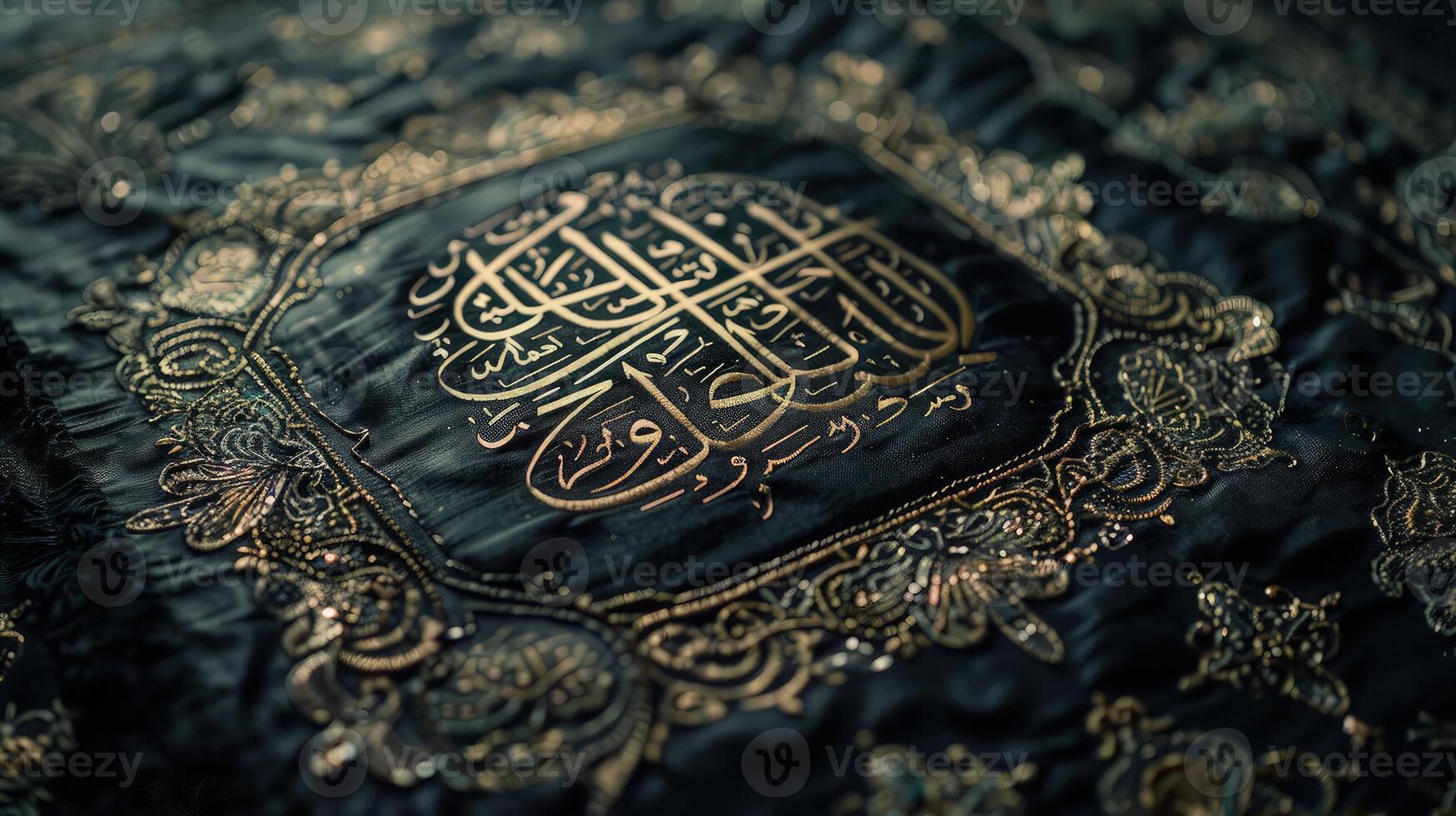 A Closer Look at the Ornate Kiswah Enveloping the Kaaba photo