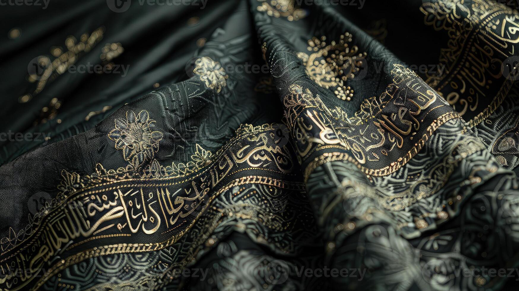 Detailed Fabric Patterns of the Kiswah Covering the Kaaba photo