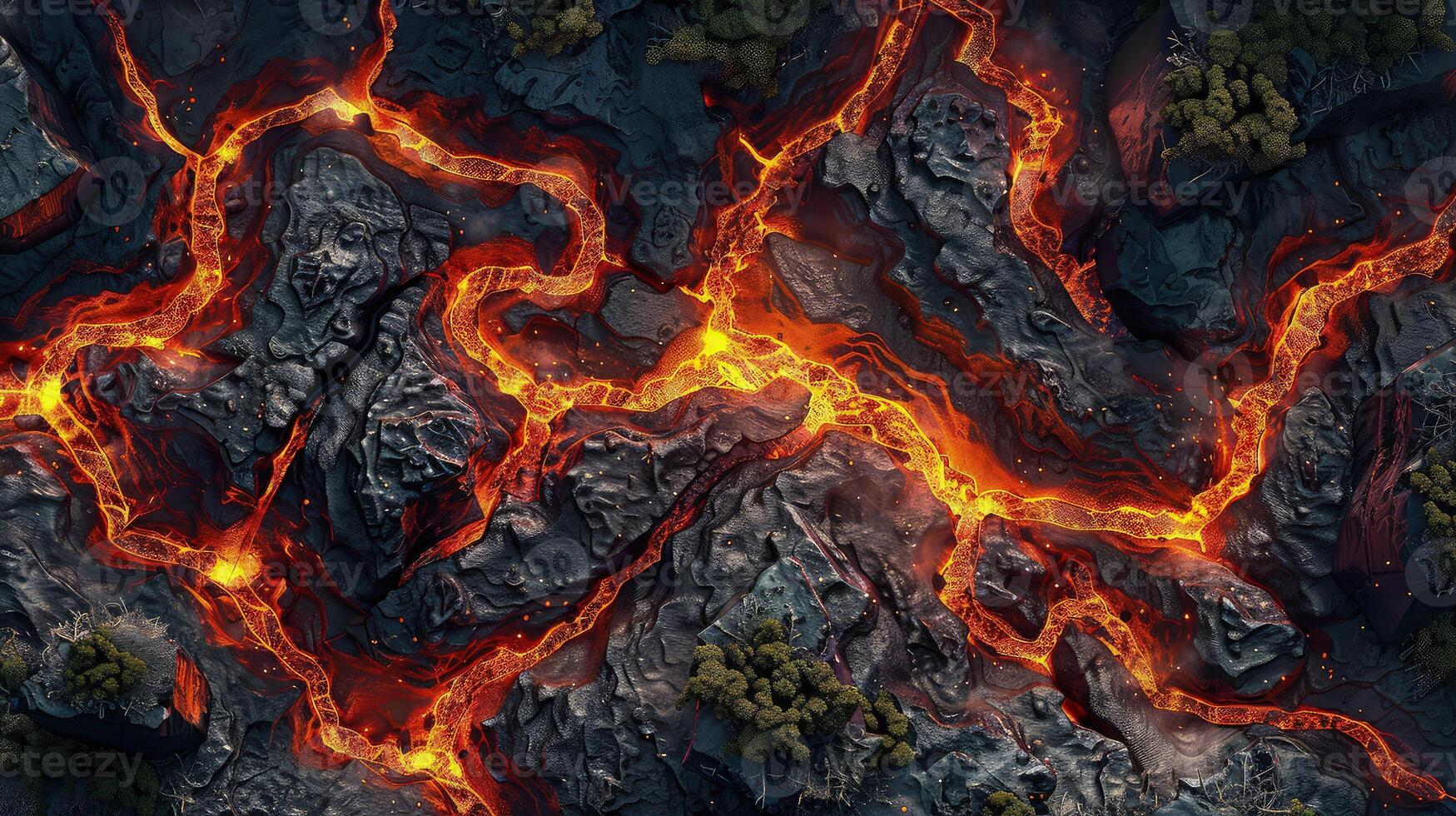 Stunning Bird's Eye Angle Showcasing Fiery Lava Flow photo