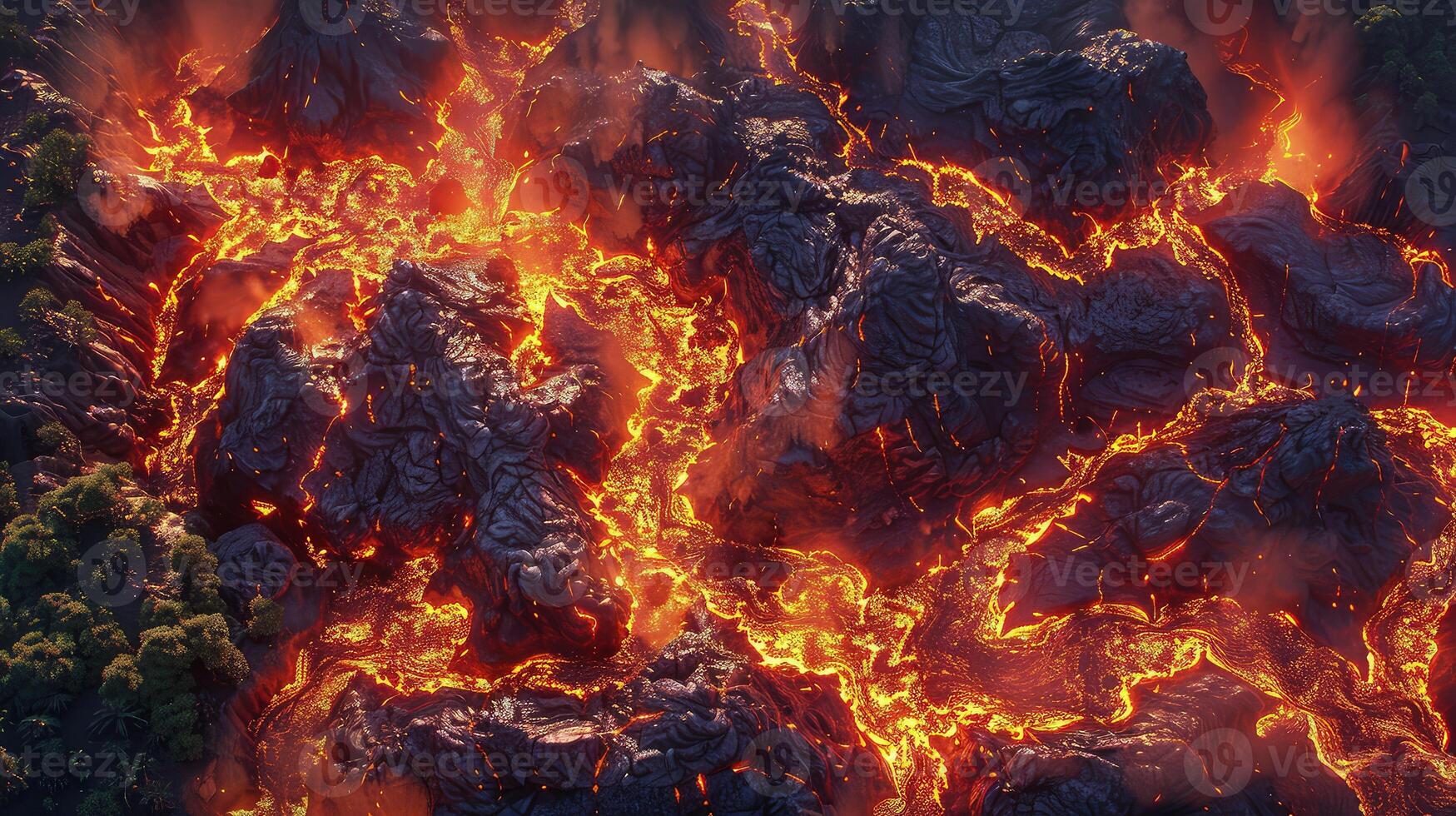 A Stunning Volcanic View Showcasing Lava Flow as a River of Fire photo
