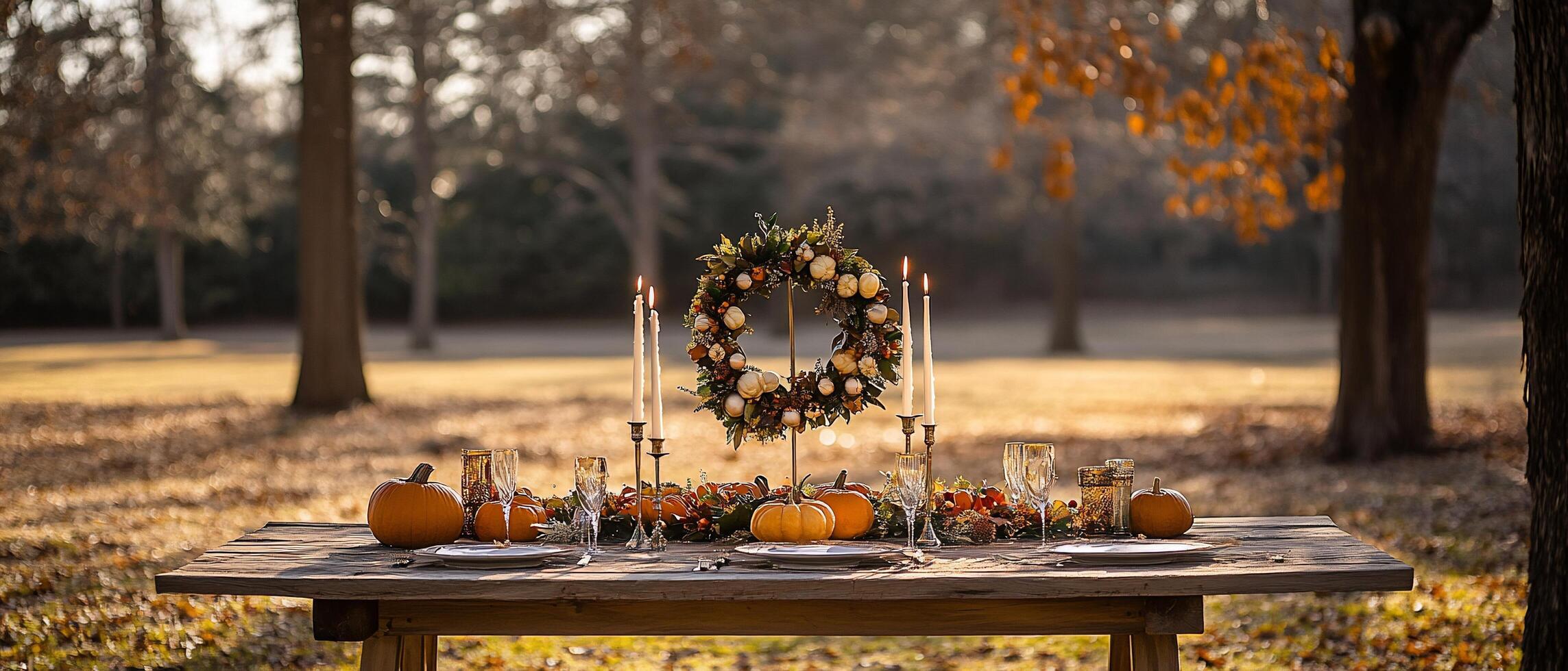 Autumnal Table Setting in Park photo