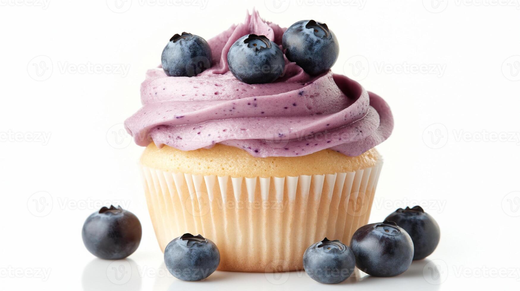 Blueberry cupcake, white background, sweet treat photo