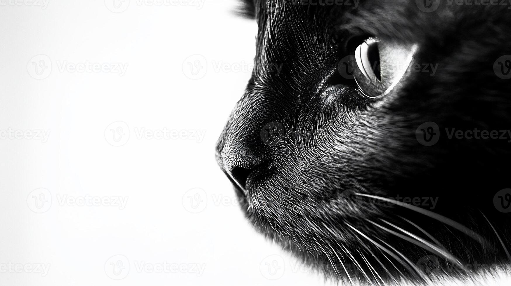 Black cat profile, close-up, monochrome photo