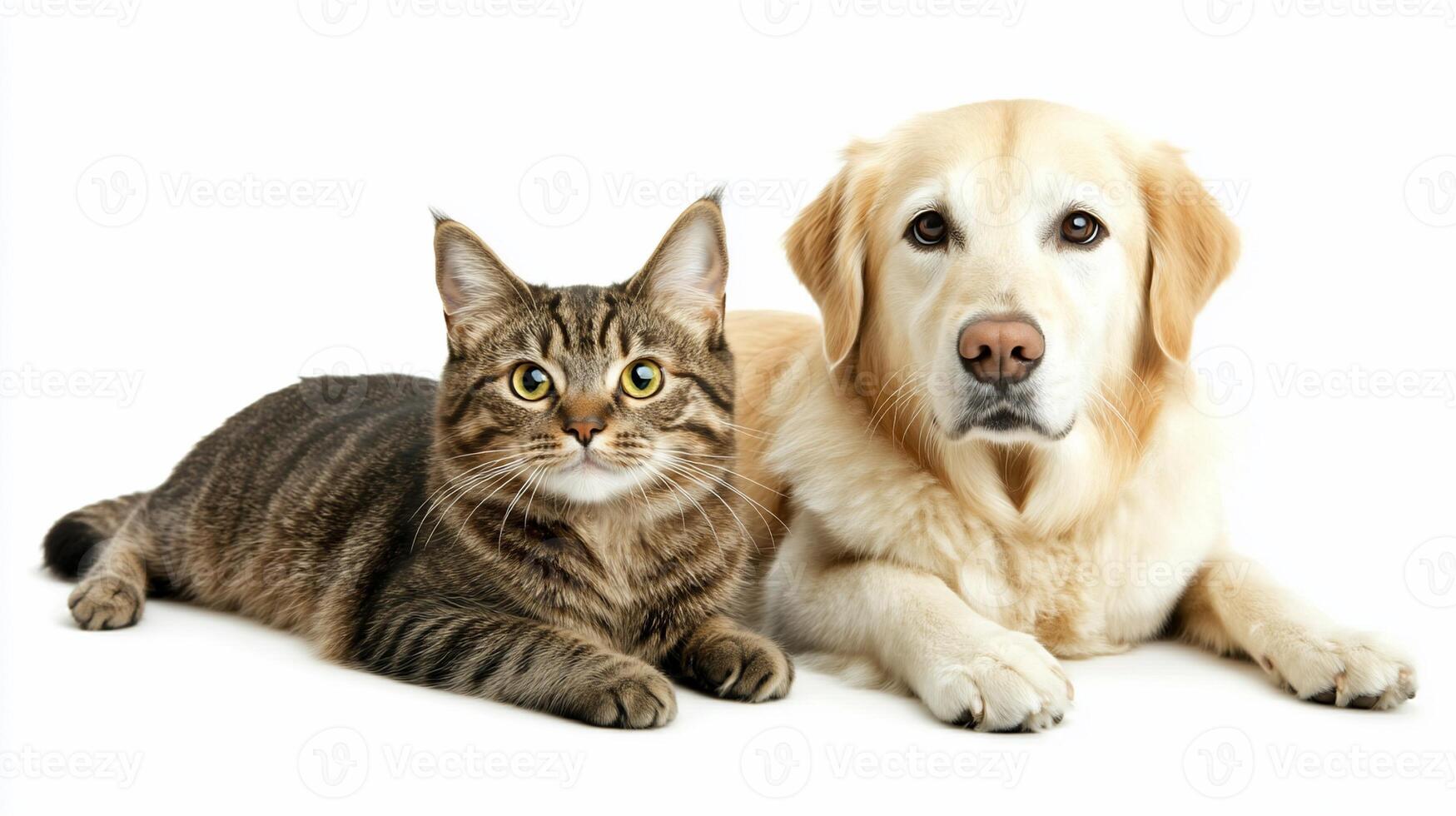 Cat and dog together, studio shot, white background photo