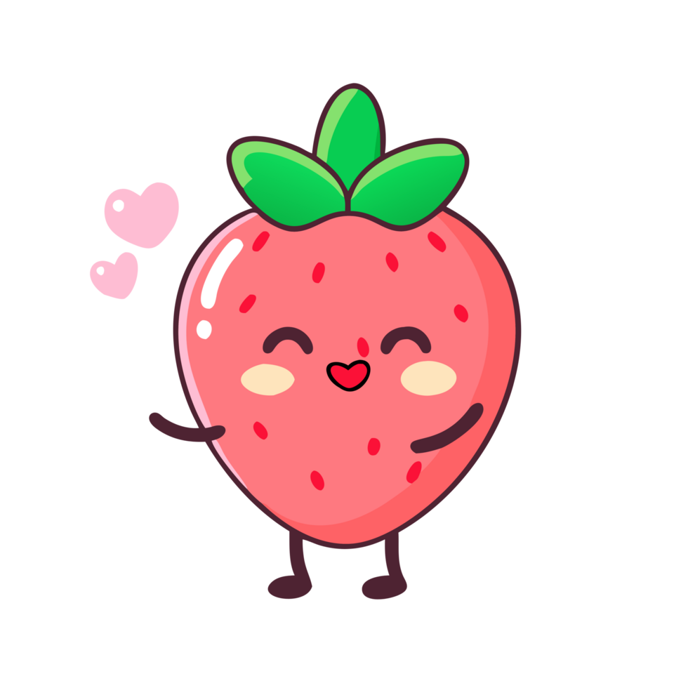 Cute strawberry character with blushing cheeks whimsical setting digital art cheerful environment playful viewpoint png