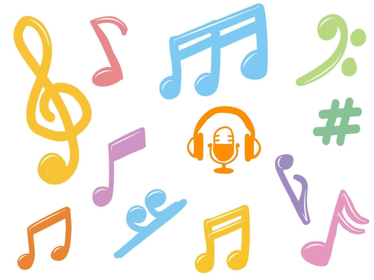 Set colorful of music notes symbol. vector