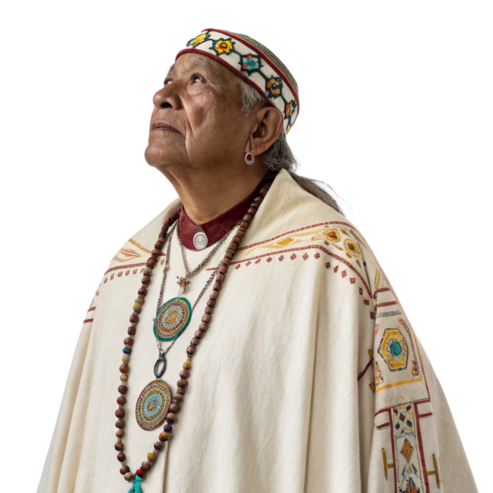 Elderly indigenous man participating in ceremonial ritual natural setting portrait cultural heritage side view tradition png
