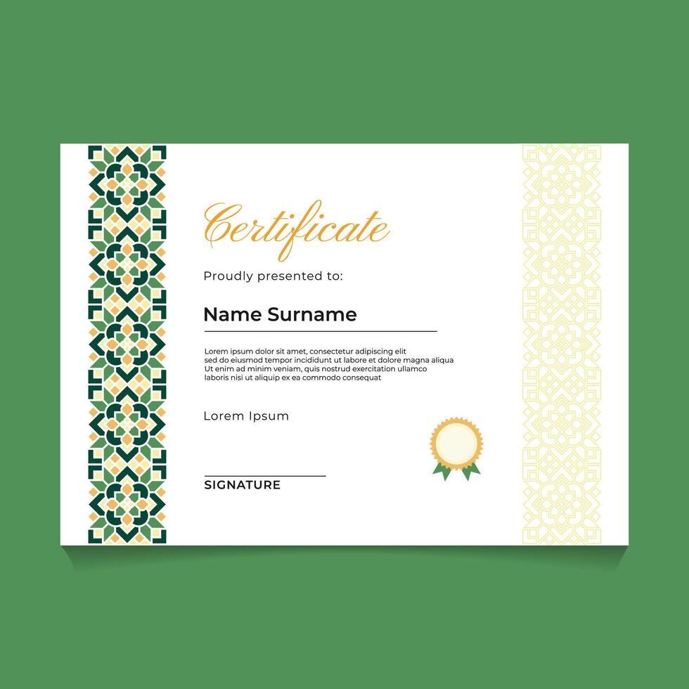 Certificate Template Design with Oriental Geometric Mandala Ornament Border with Stroke Motif vector