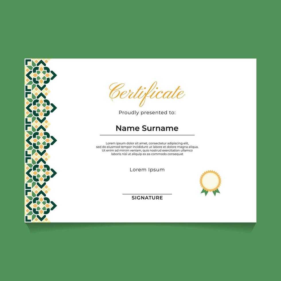 Certificate Template Design with Oriental Geometric Mandala Ornament Border on Left Side vector