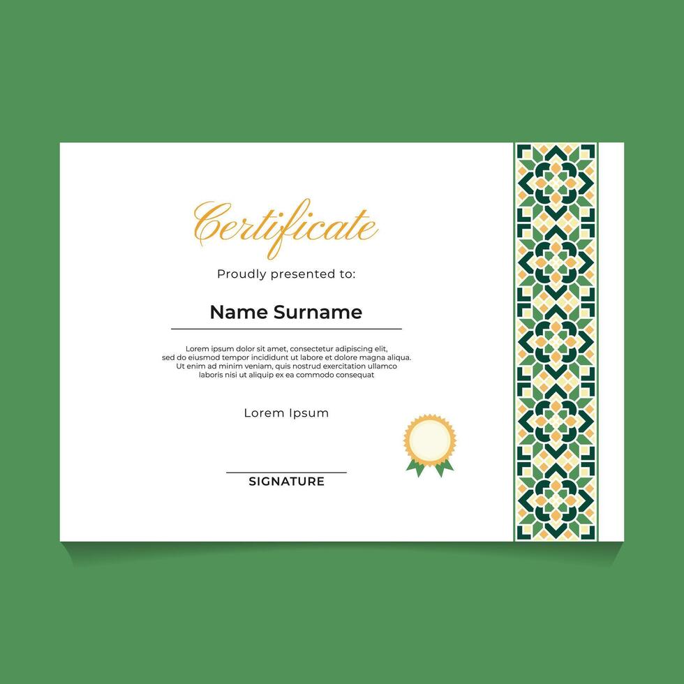 Certificate Template Design with Oriental Geometric Mandala Ornament Border vector