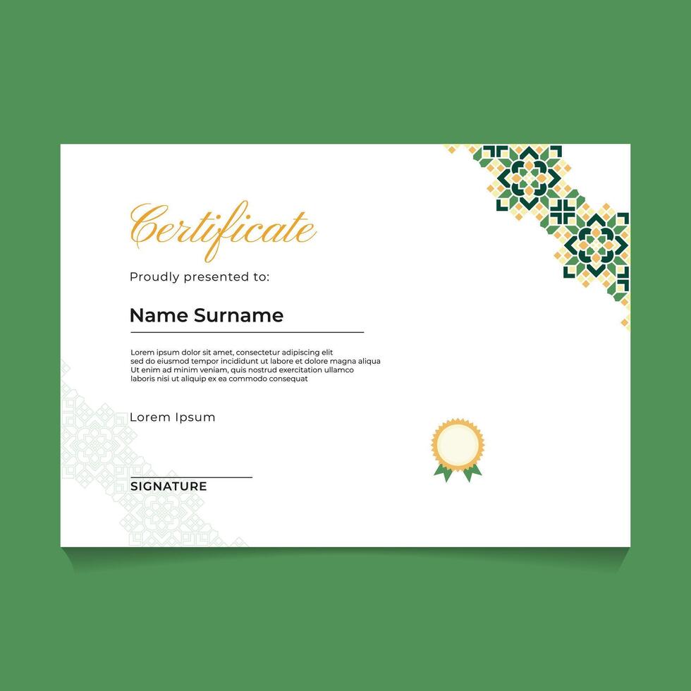 Certificate Template Design with Oriental Geometric Diagonal Mandala Ornament Border vector