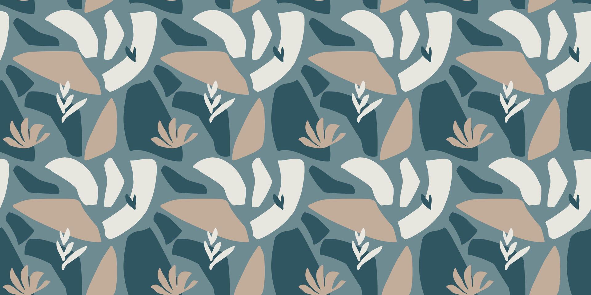 Seamless abstract botanical pattern with organic shapes leaves hand-drawn design in earthy tones. Stylish modern digital background for fabric wallpaper home decor contemporary aesthetic horizontal vector
