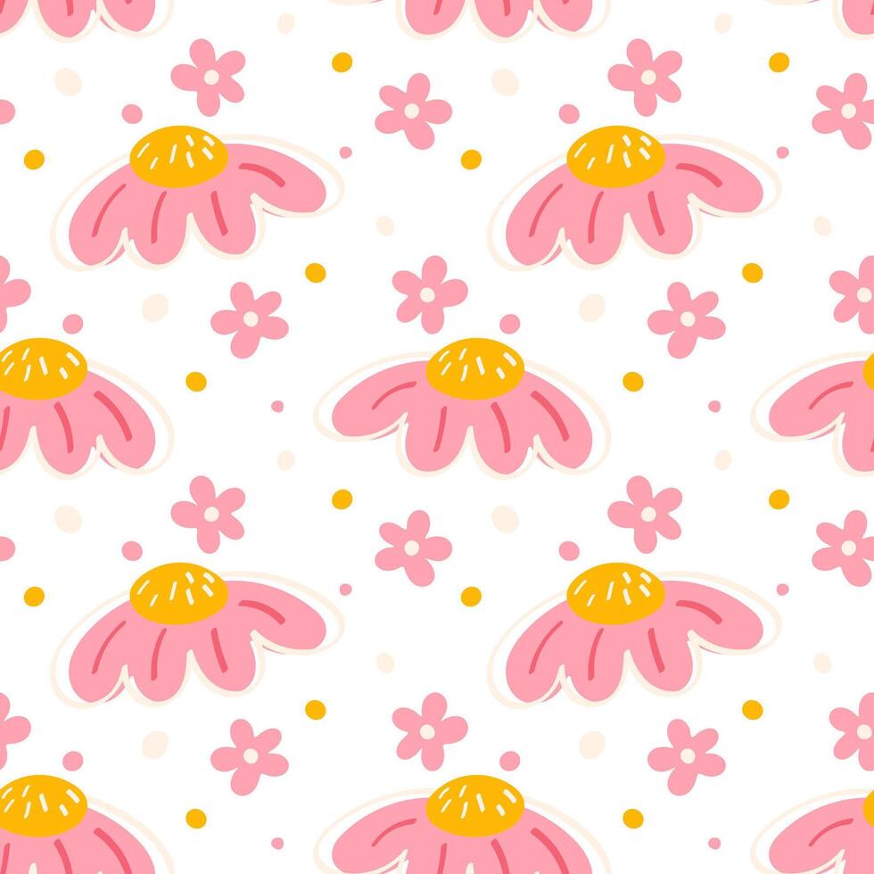 Pink Daisy Flower Seamless Pattern with Soft Yellow Accents Great for Textile, Invitations, and DIY Crafts vector