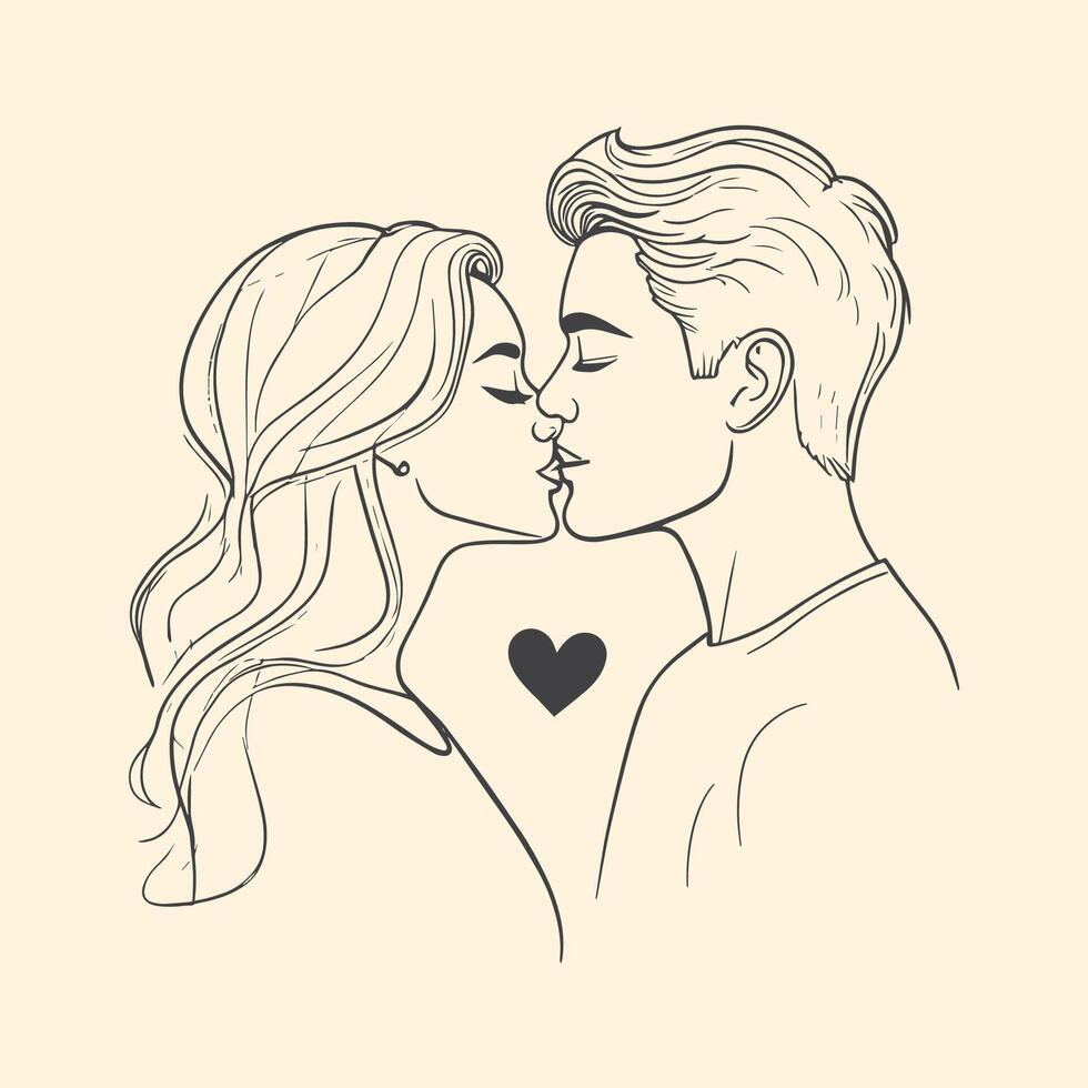 lines of two lovers kissing vector