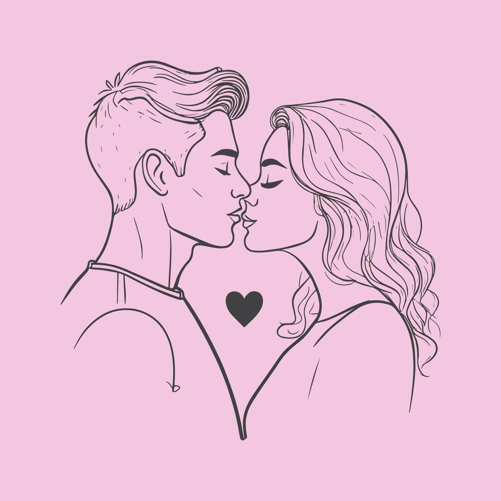 illustration with lines of two lovers vector