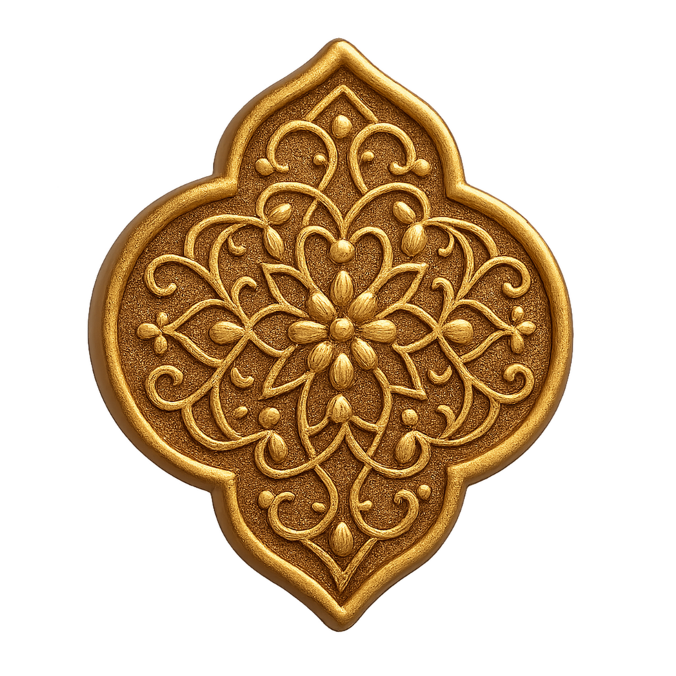 Elegant gold arabesque pattern floating shape artistic design digital art luxurious environment close-up view decorative concept png