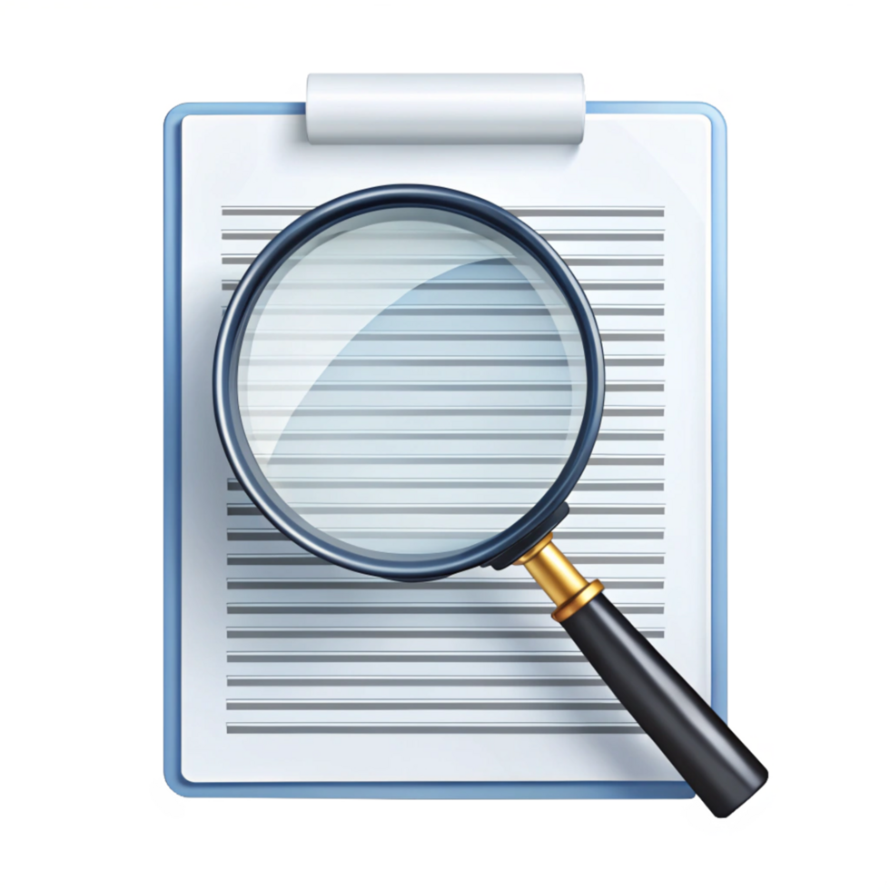 Contract analysis using a magnifying glass office setting digital illustration professional environment close-up perspective png