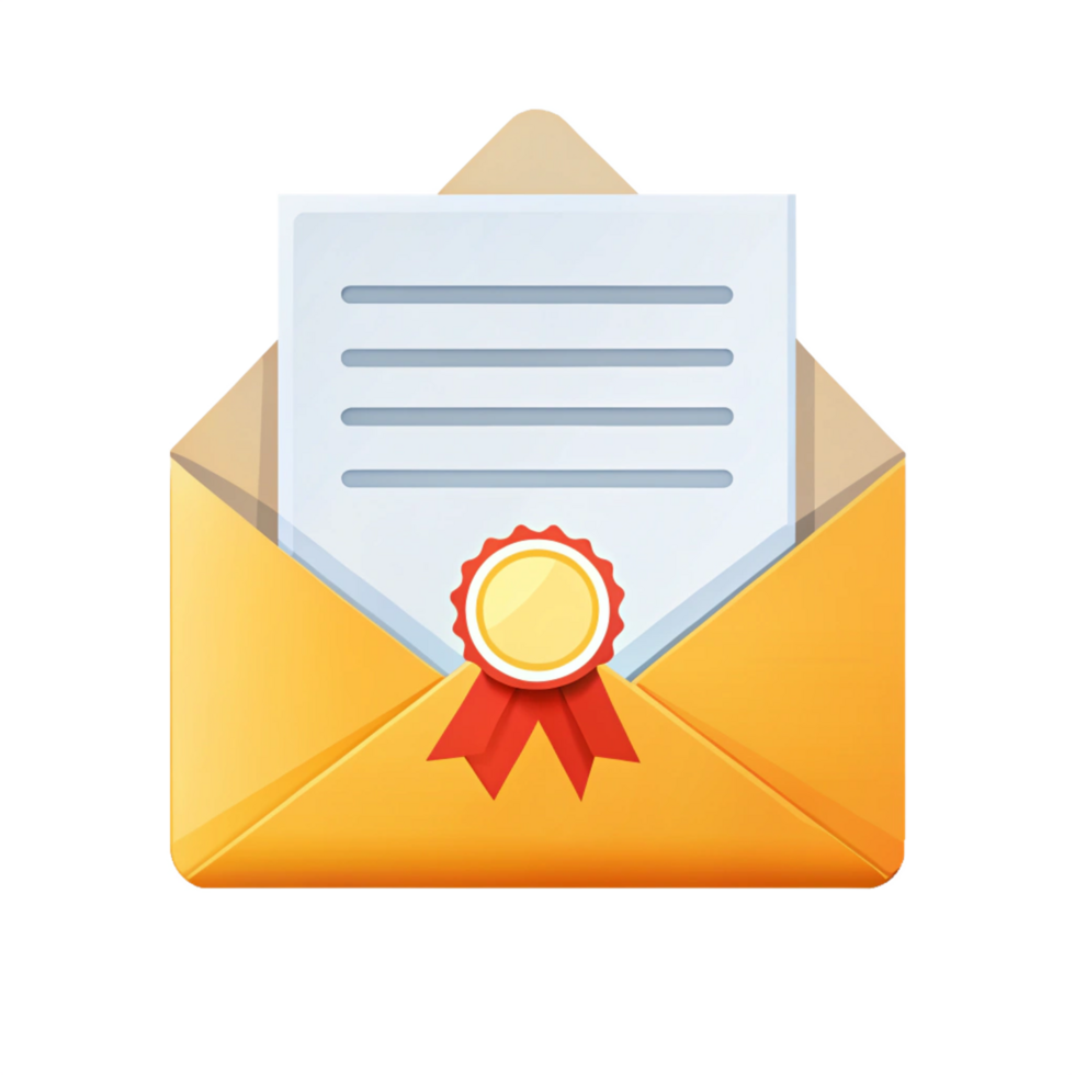 Email envelope with certificate icon digital communication graphic design modern office environment informative viewpoint png