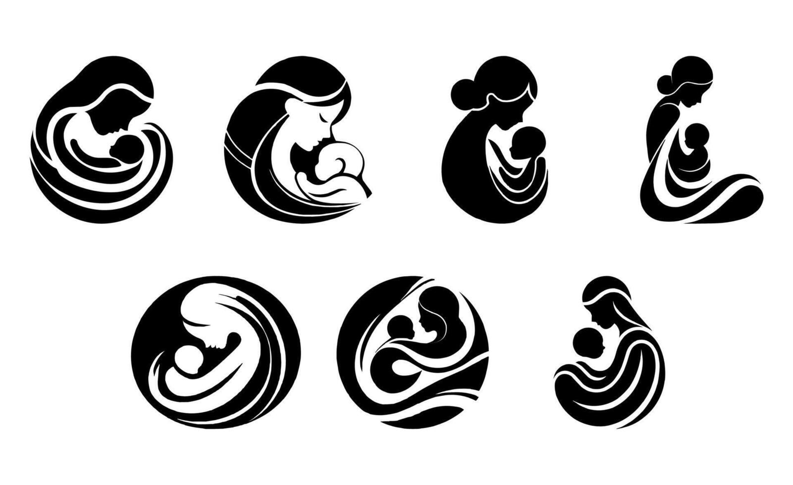mother and child silhouette set, illustration vector