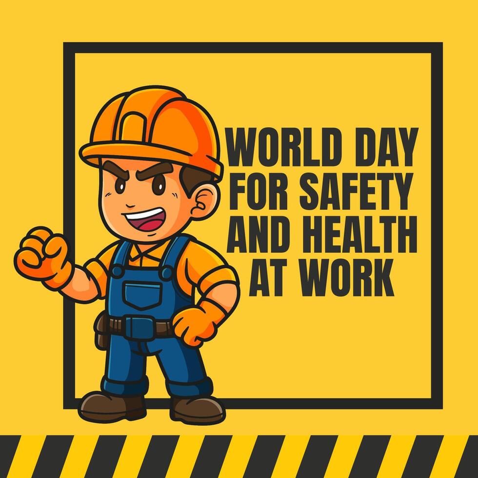 world day safety and health at work. Character safety day celebration vector