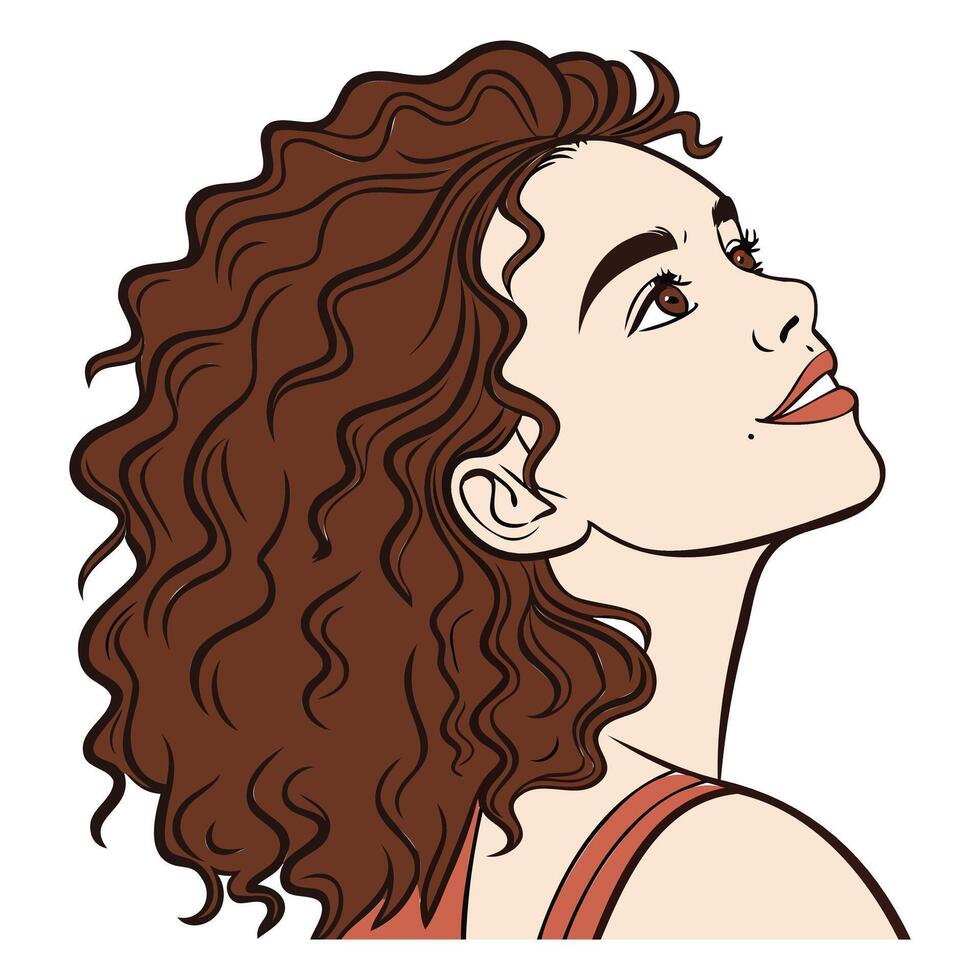 Fashion Woman Model with Curly Hair Illustration vector