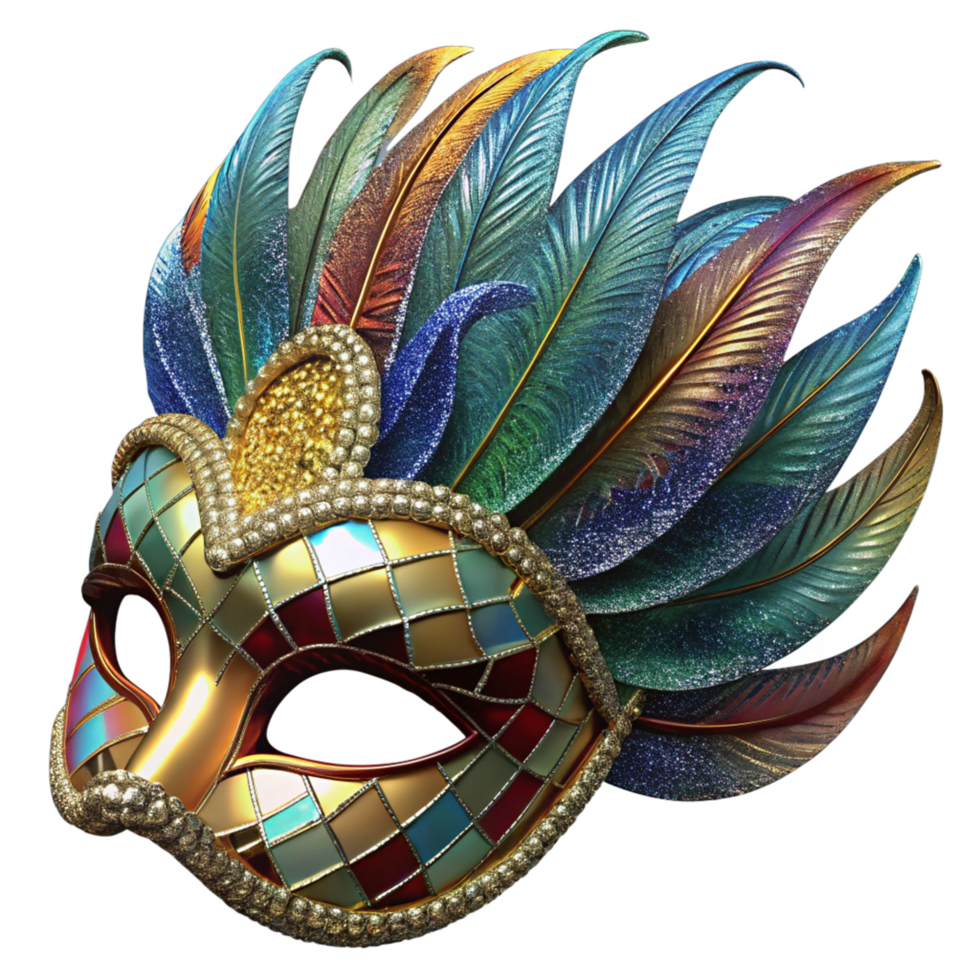 Vibrant carnival mask with glitter and feathers colorful display festive atmosphere artistic photography close-up view png