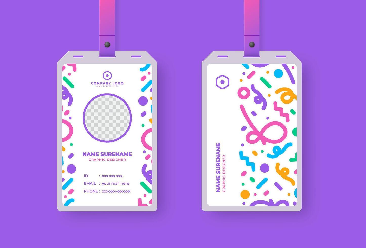 Modern ID Card Design featuring a circular photo frame. Clean layout with simple details for name, position, and contact information. Perfect for office, events, or corporate identity. vector