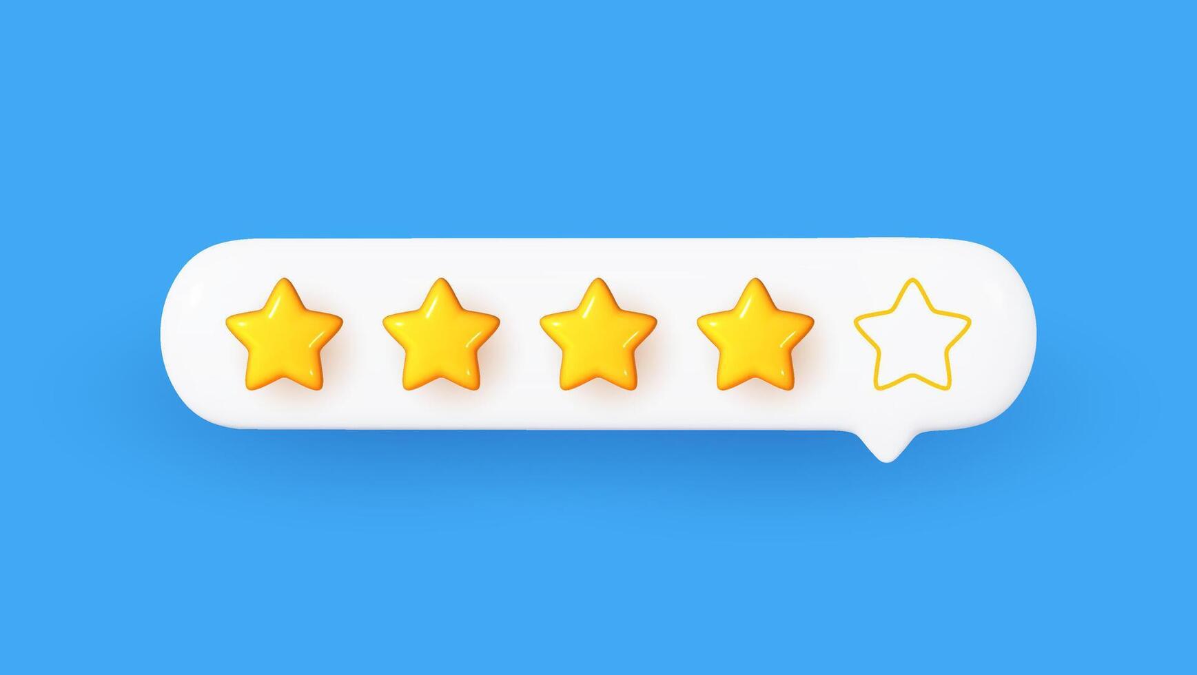 3D yellow star rating inside a white speech bubble. Realistic customer review symbol representing top service and positive feedback. vector