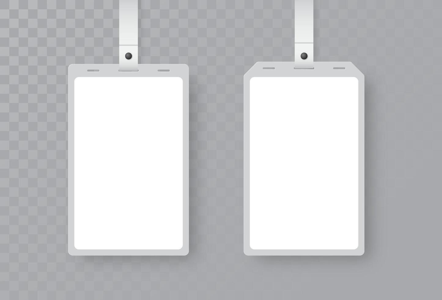 White lanyard with blank ID card holder. Realistic mockup for badge design, event pass, or access card presentation. Simple and clean template. vector