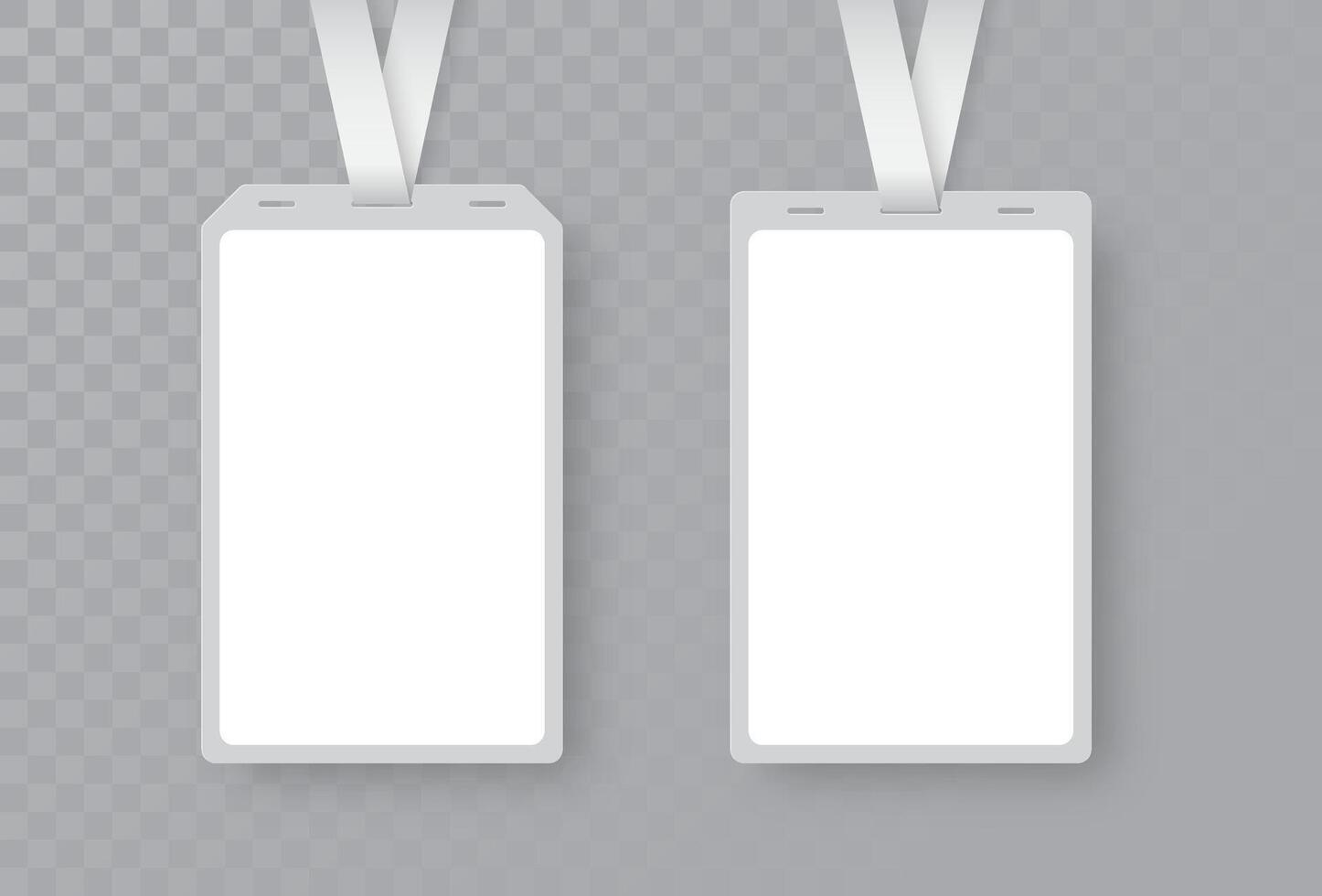 White lanyard with blank ID card holder. Realistic mockup for badge design, event pass, or access card presentation vector
