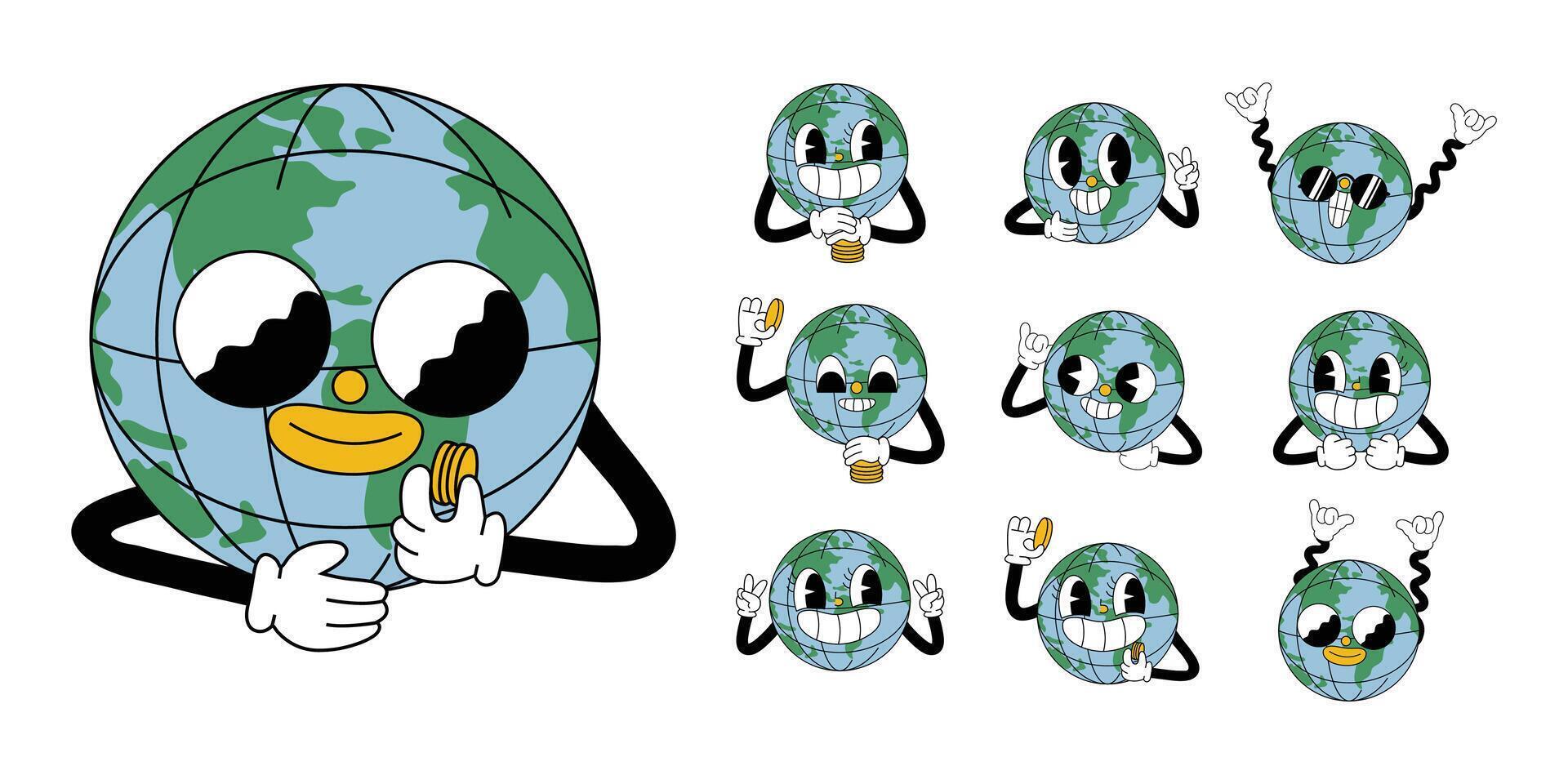 Playful Cartoon Earth Character Illustrations vector