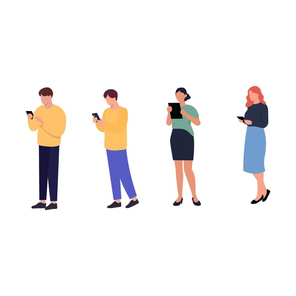 Diverse group of people using mobile devices vector