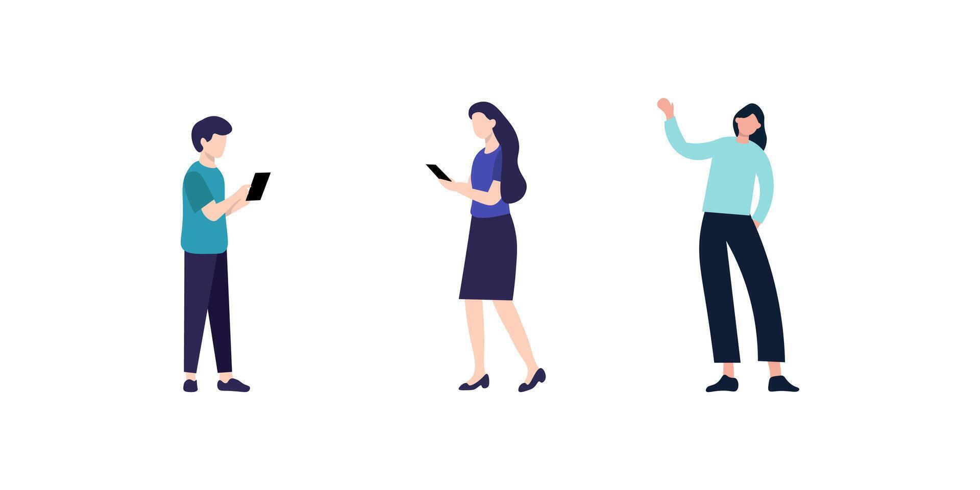 Diverse People Using Smartphones and Tablets in a Modern Setting vector