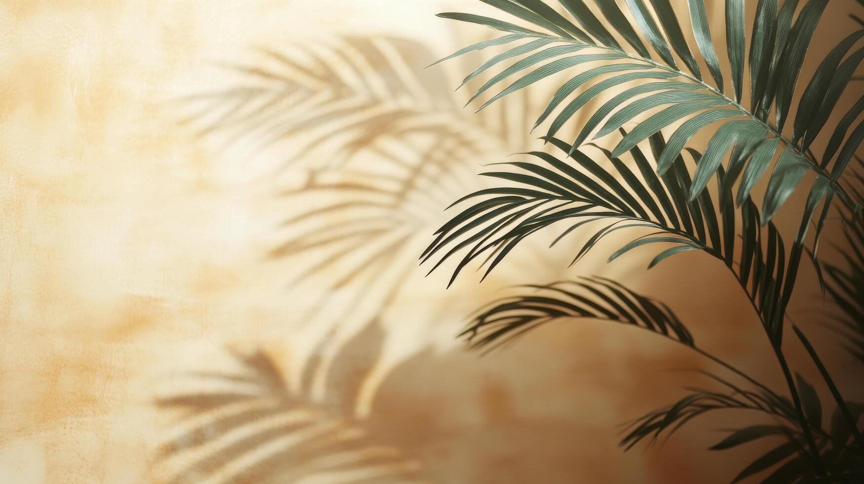 Palm leaves on a wall with a light background photo