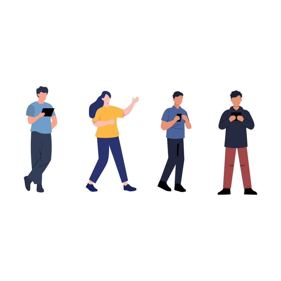 Diverse group of people interacting with digital devices vector