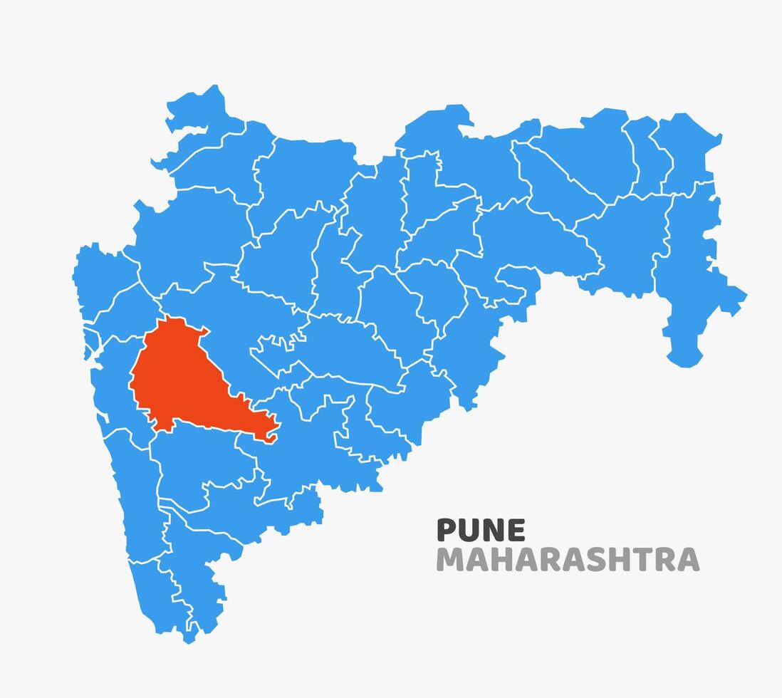 map with Pune district highlighted in Maharashtra, India vector