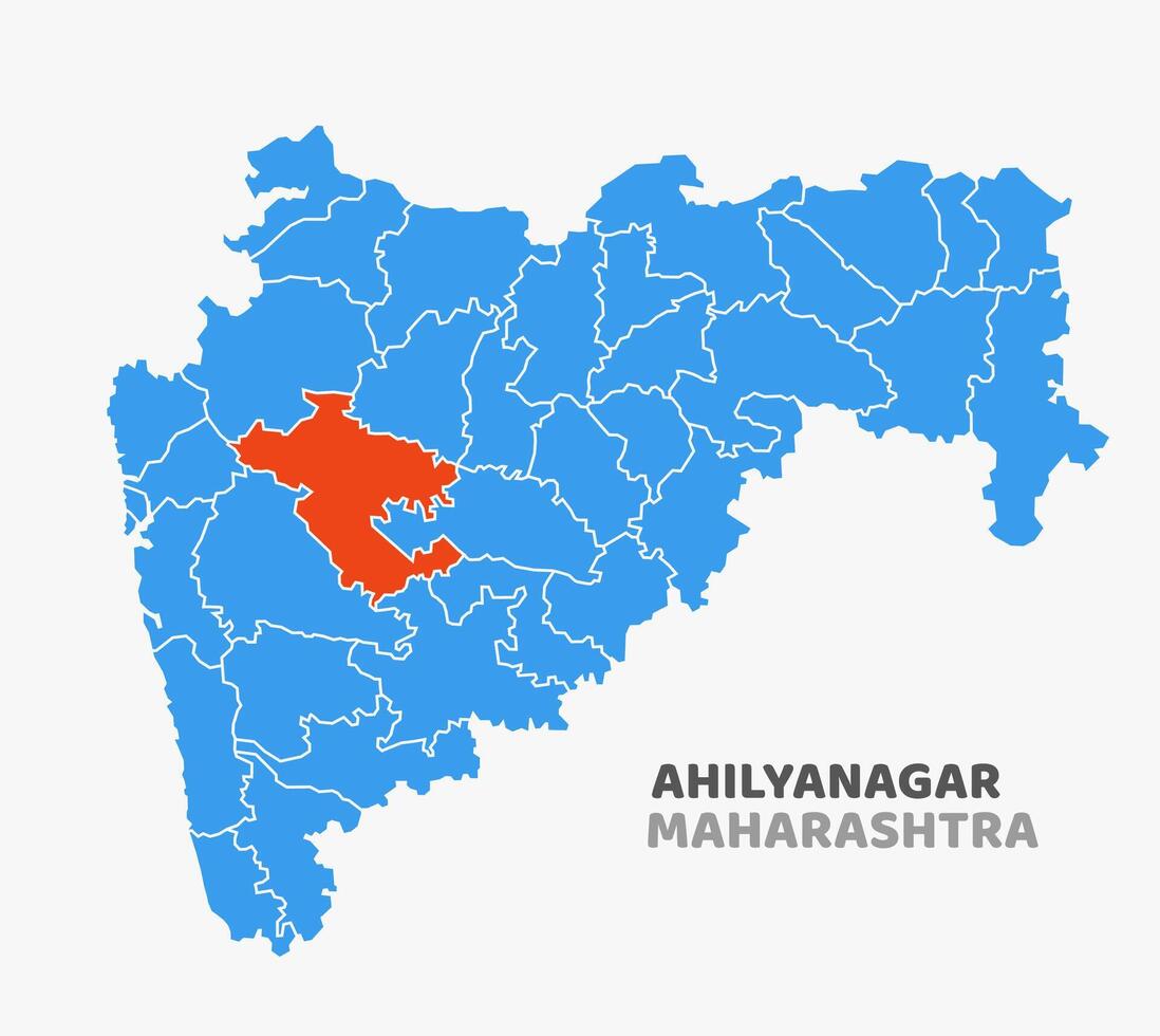 map with Ahilyanagar district highlighted in Maharashtra, India vector