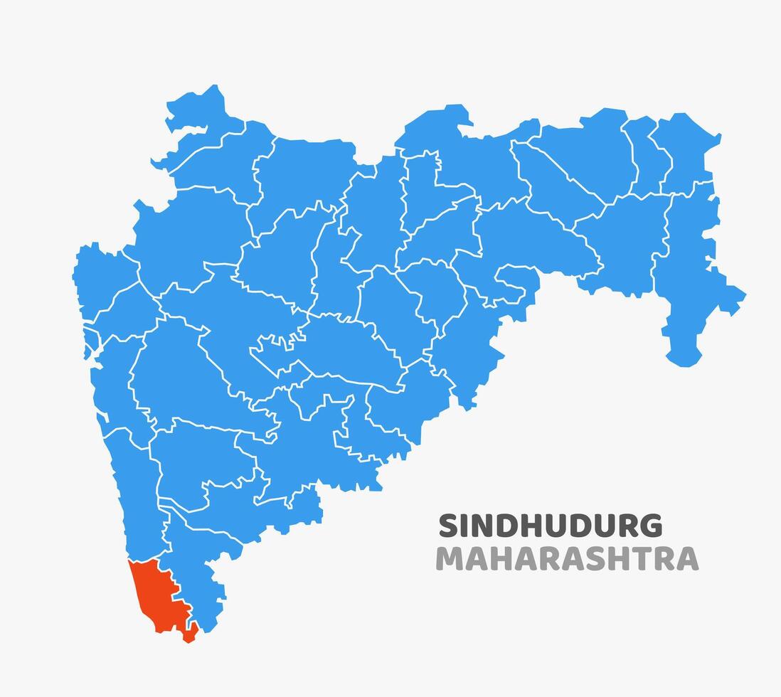 map with Sindhudurg district highlighted in Maharashtra, India vector
