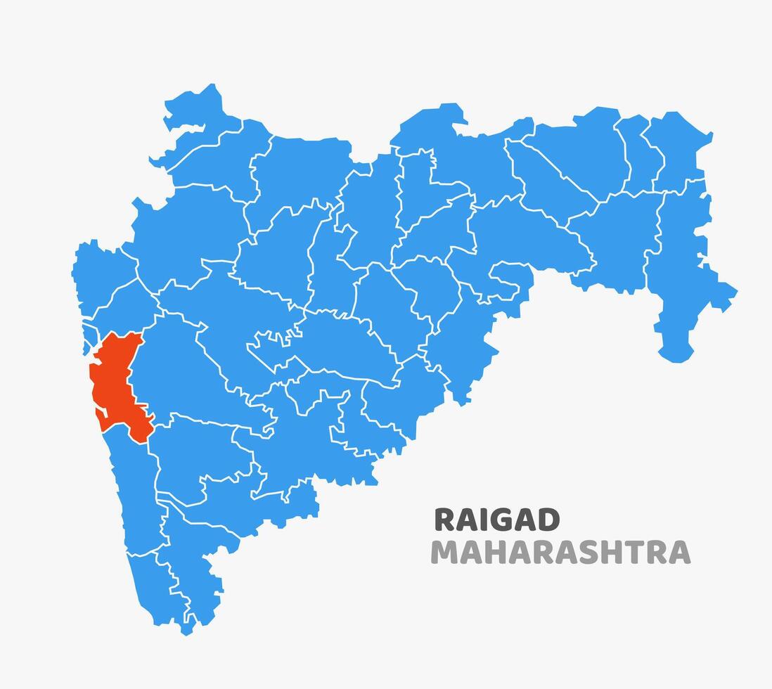 map with Raigad district highlighted in Maharashtra, India vector