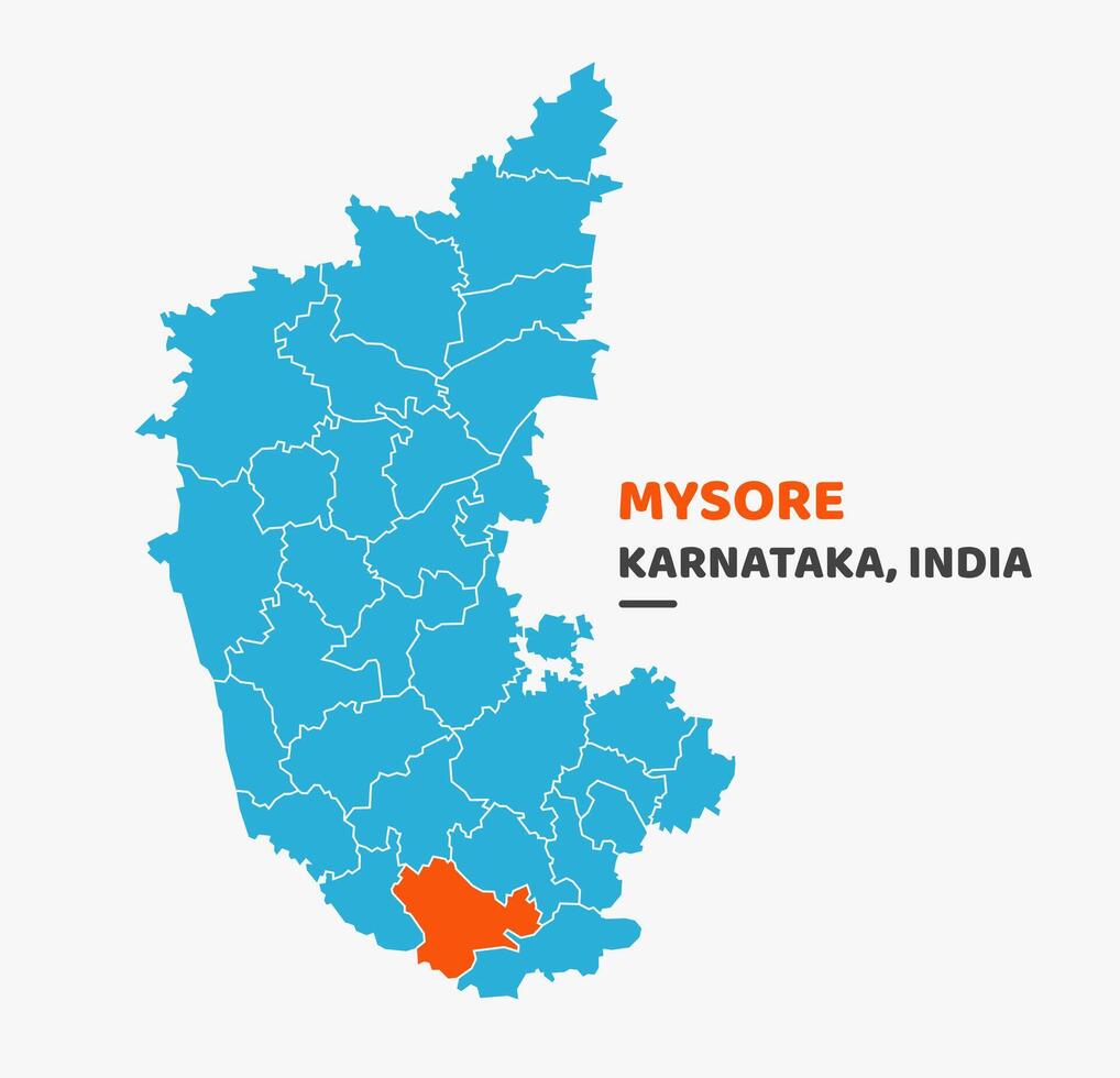 Mysore District Highlighted on Karnataka State Map vector