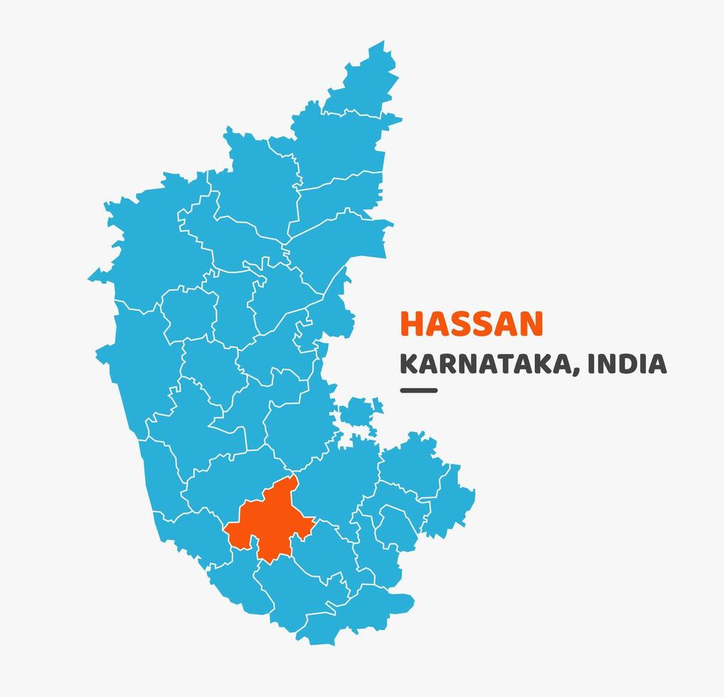 Hassan District Highlighted on Karnataka State Map vector