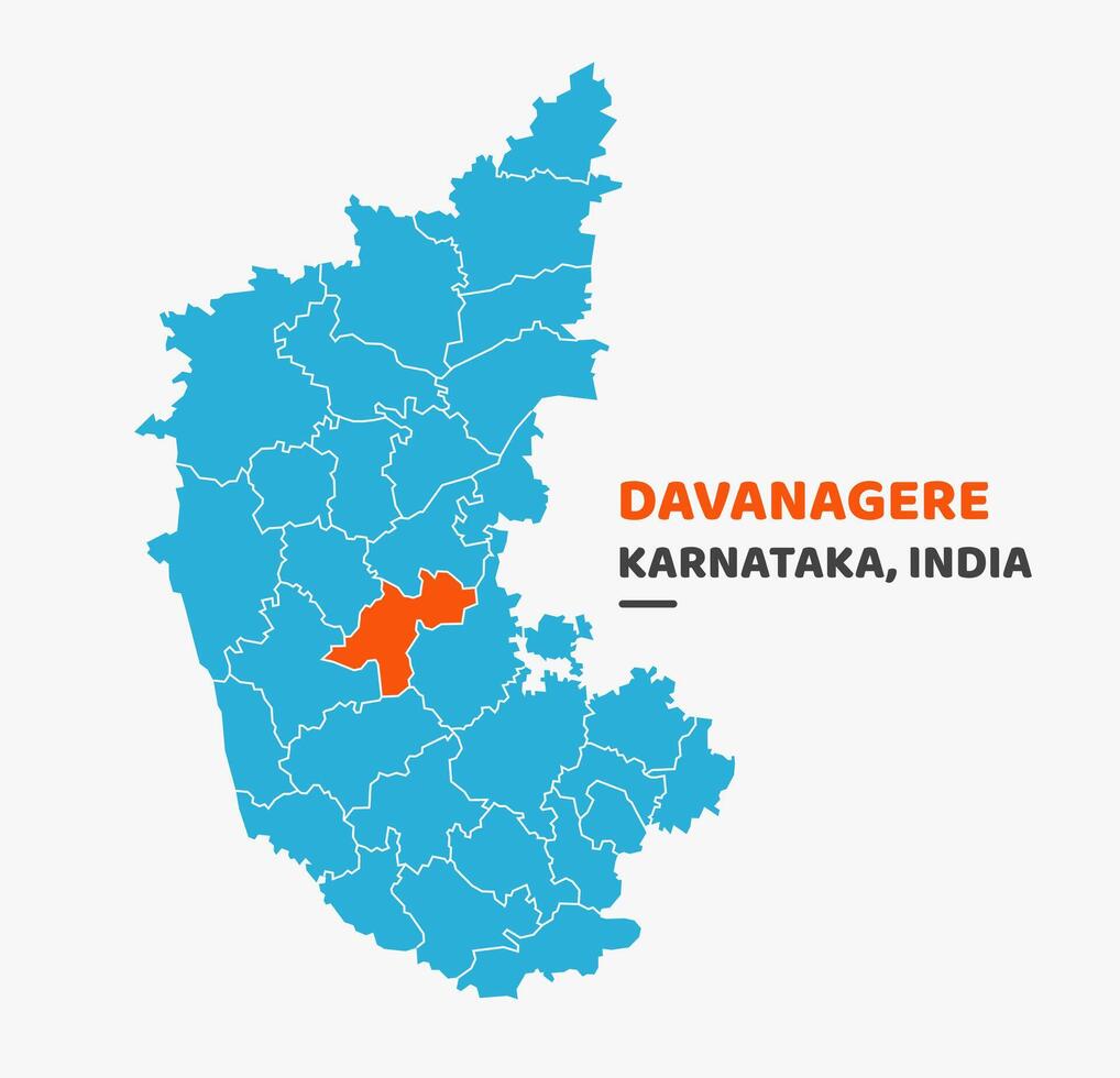 DAVANAGERE District Highlighted on Karnataka State Map vector
