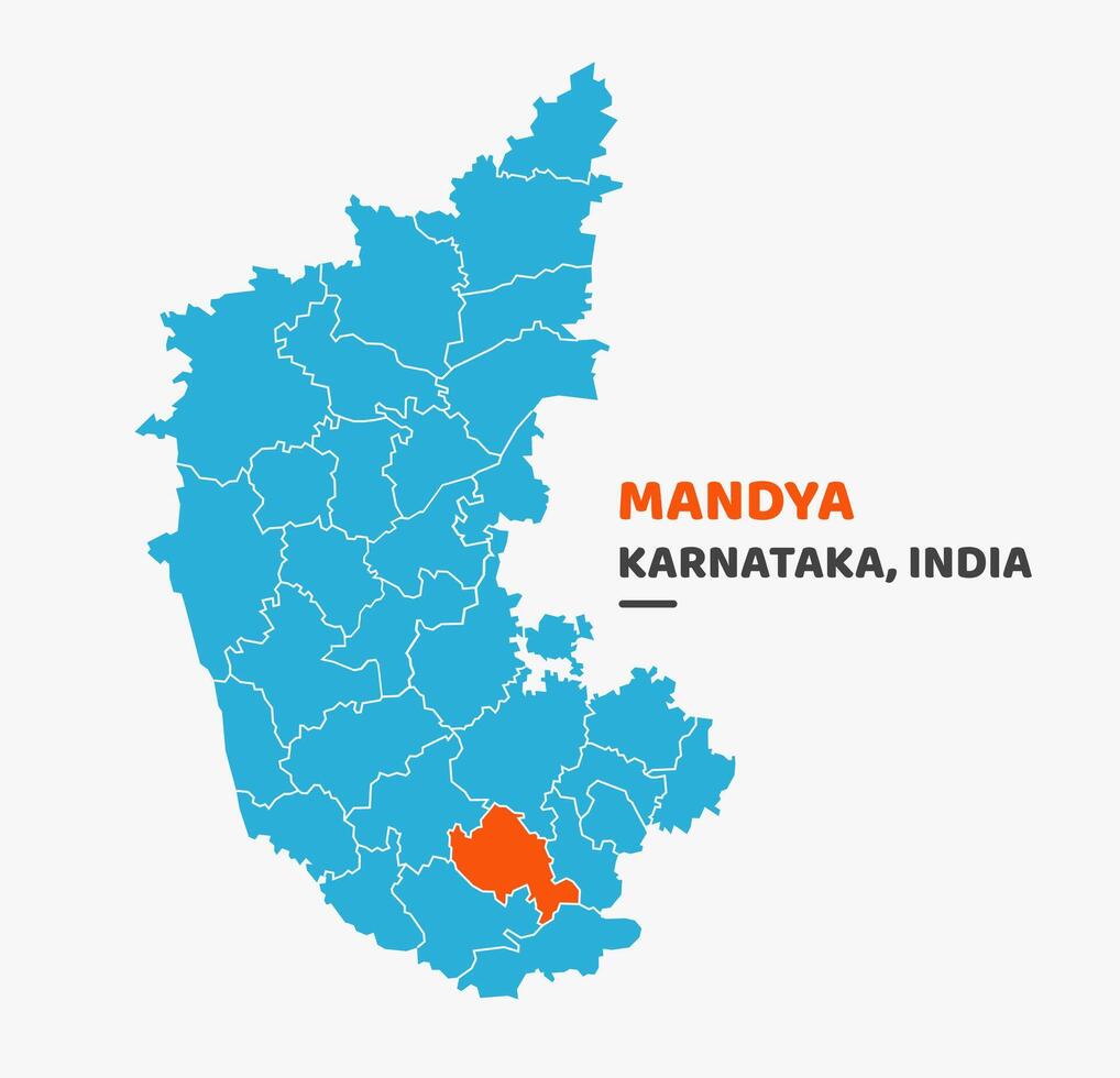 Mandya District Highlighted on Karnataka State Map vector
