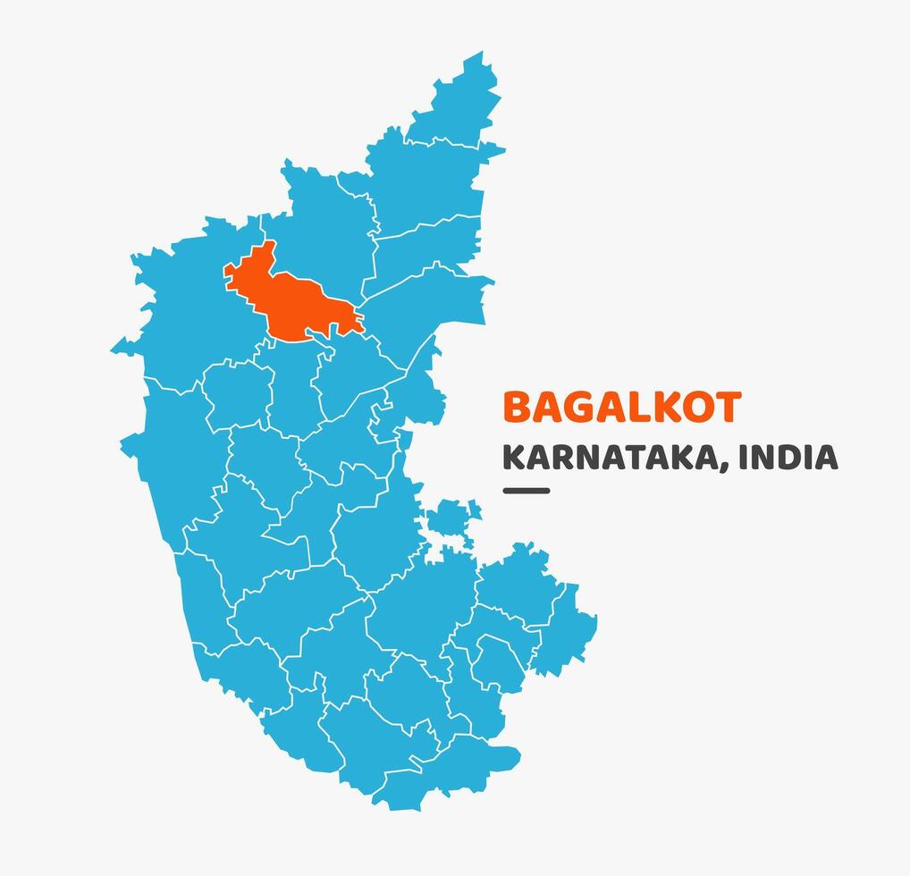 Bagalkot District Highlighted on Karnataka State Map vector